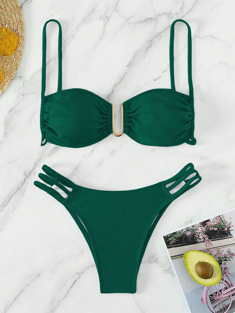 Damen Eleganter Push-Up-Bikini mit Raffungen Drune