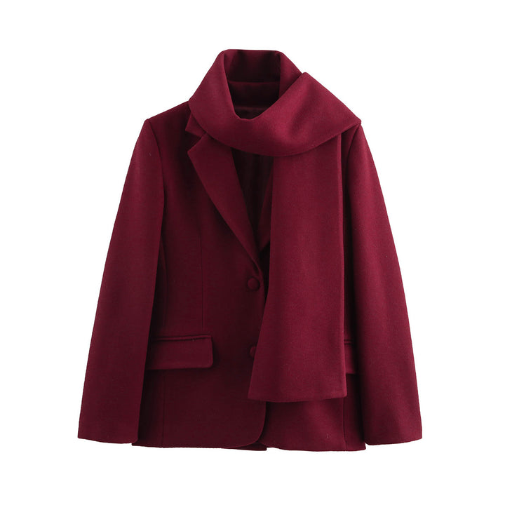 Damen eleganter Wintermantel mit schickem Kragen und passendem Schal Drune