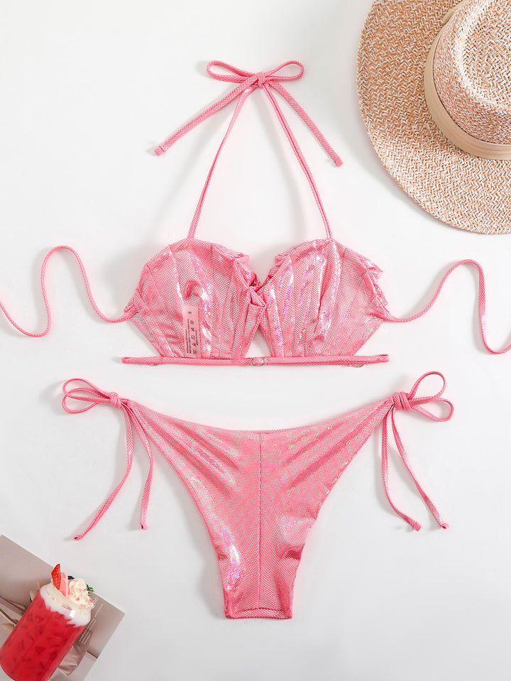 Damen Funkelndes Bikini-Set aus Mesh mit verstellbaren Bändern Drune
