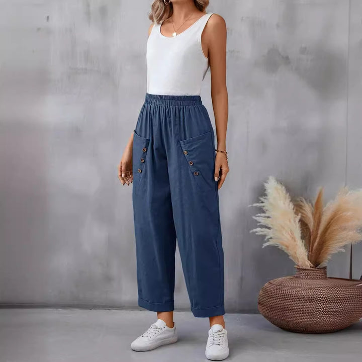Damen elegante Freizeitpants mit Knopfdetails Drune