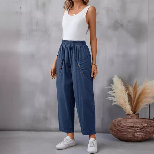 Damen elegante Freizeitpants mit Knopfdetails Drune
