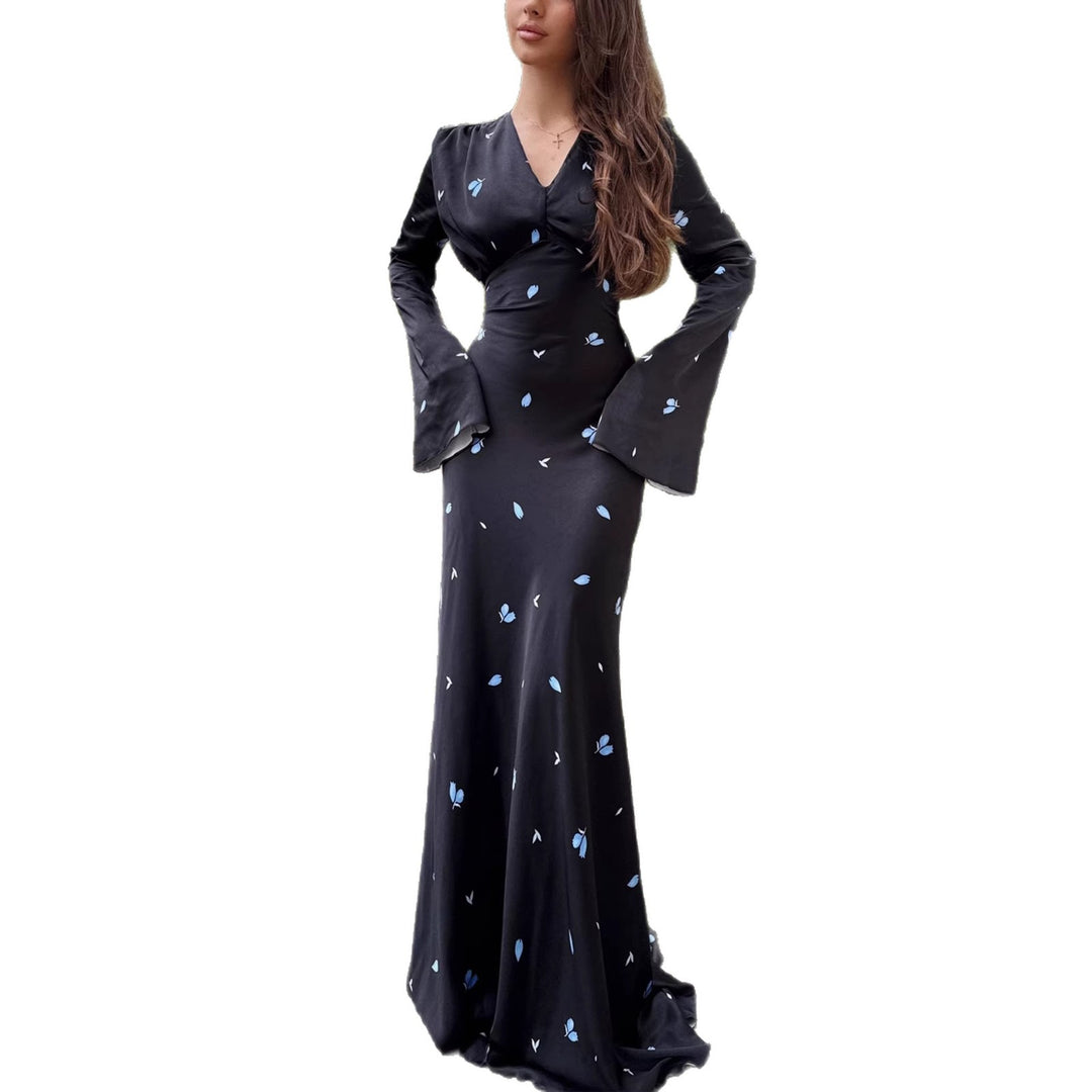 Damen Langärmeliges Maxikleid mit floralen Mustern und femininer Silhouette Drune