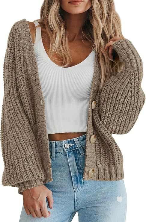 Damen Strickjacke mit Ballonärmeln Drune