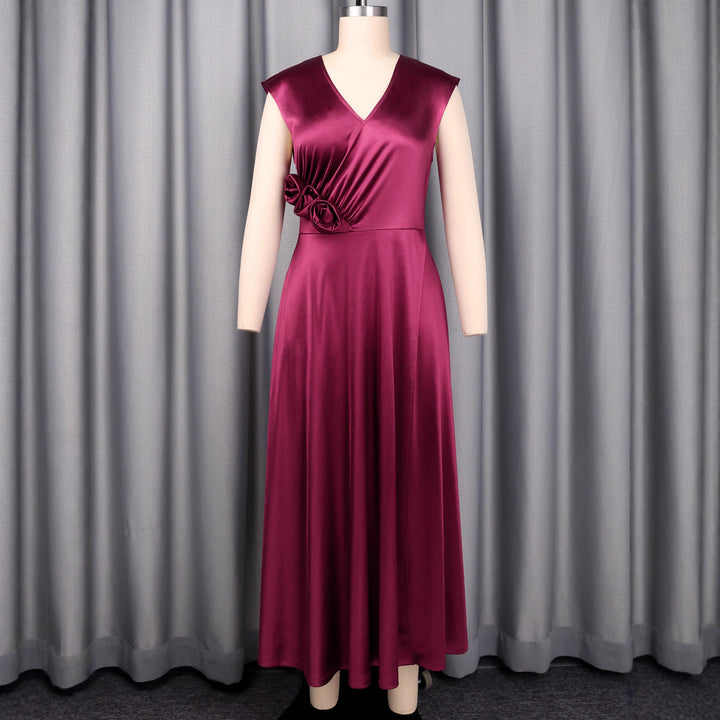 Damen elegantes Maxikleid mit herzförmigem Ausschnitt und seitlichem Schlitz Drune