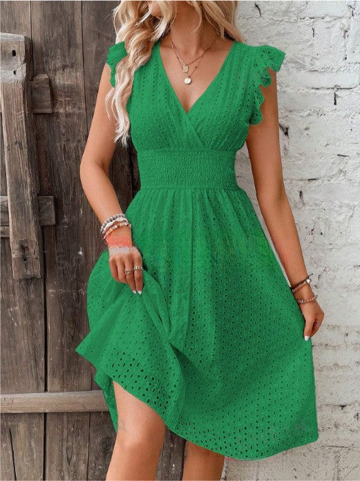 Damen Sommerliches Kleid mit bezauberndem Spitzenmuster und Rüschendetails Drune