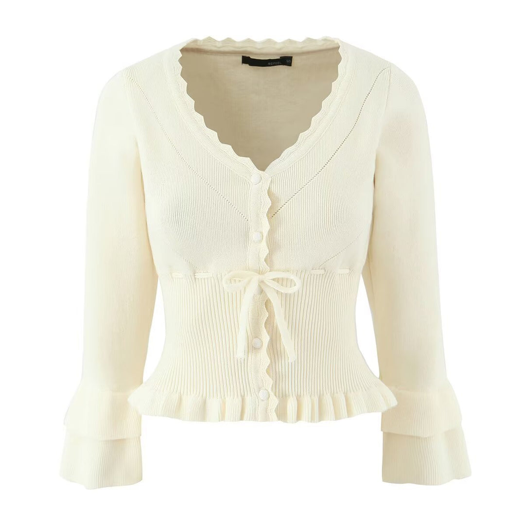 Damen eigensinnig geschnittene Strickjacke mit Rüschendetails Drune