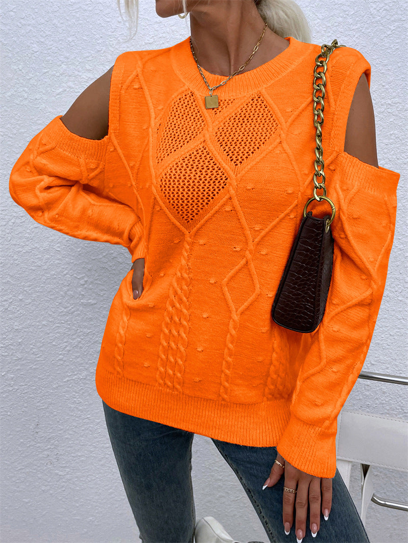 Damen Strickpullover mit modischem Lochmuster und Zopfdetails Drune