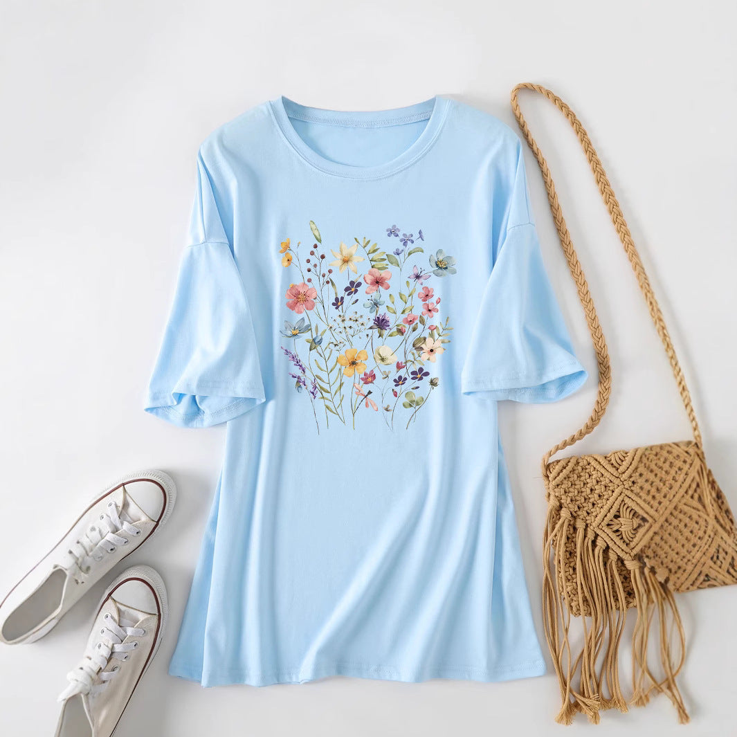 Damen lässiges Sommerblusenshirt mit floralem Druck Drune