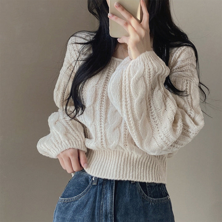 Damen modischer Strickpullover mit Kabelmuster und weitem Schnitt Drune