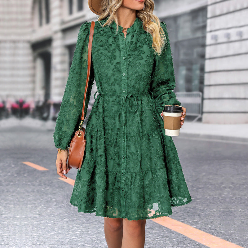 Damen Hemdblusenkleid mit Rüschen und elastischem Taillenzug Drune