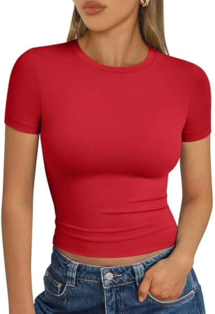 Damen figurbetontes Kurzarmshirt aus elastischem Material Drune