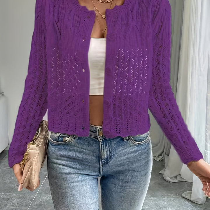 Damen Strickjacke mit einzigartiger Häkelstruktur und knopflosem Design Drune