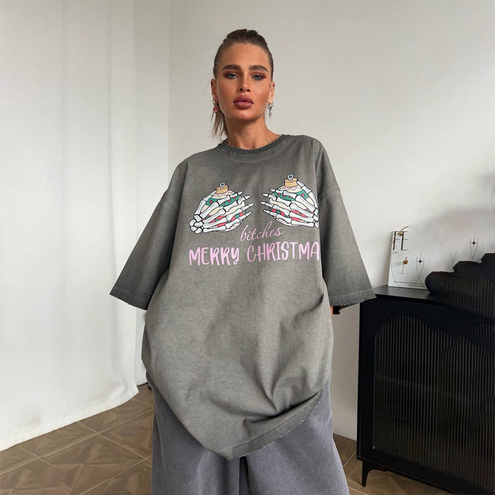 Damen Oversized Sweatshirt mit grafischem Weihnachtsmotiv Drune