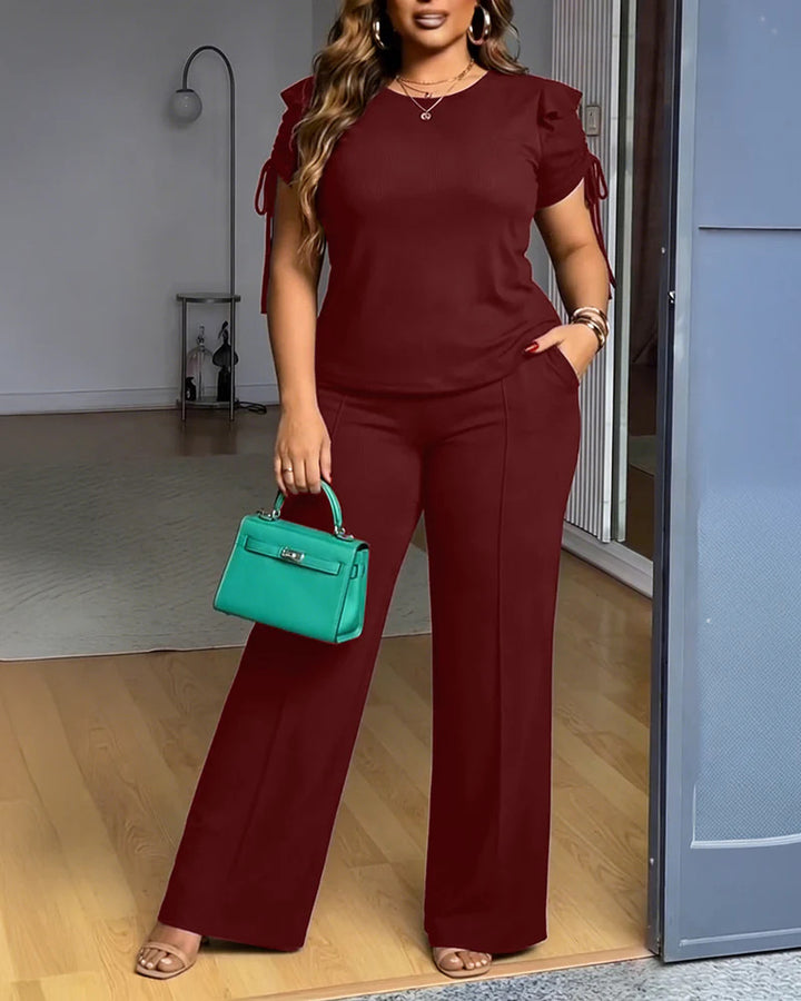 Damen Elegantes Freizeit-Anzugset mit Rüschendetails und weitem Schnitt Drune
