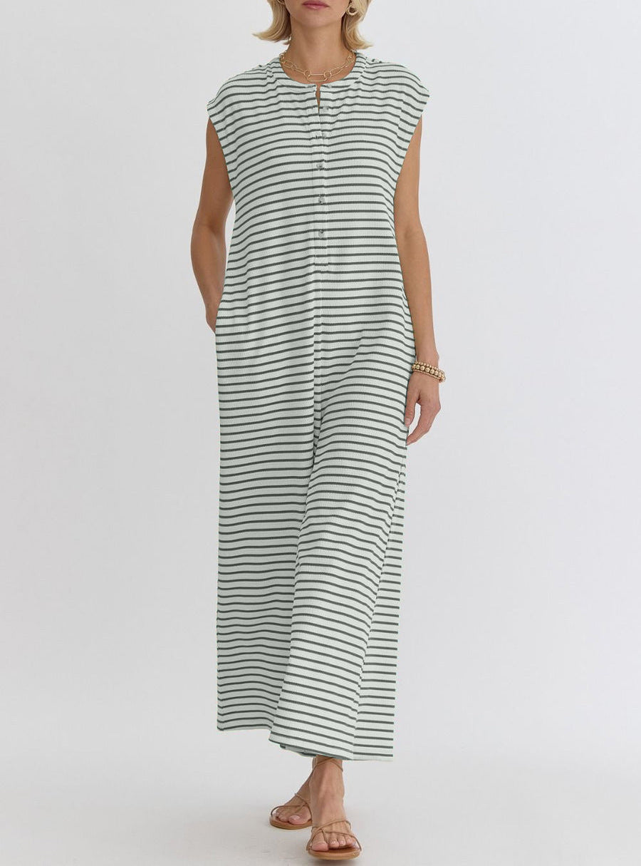 Damen lässiger Jumpsuit mit modernem Streifenmuster und praktischen Taschen Drune