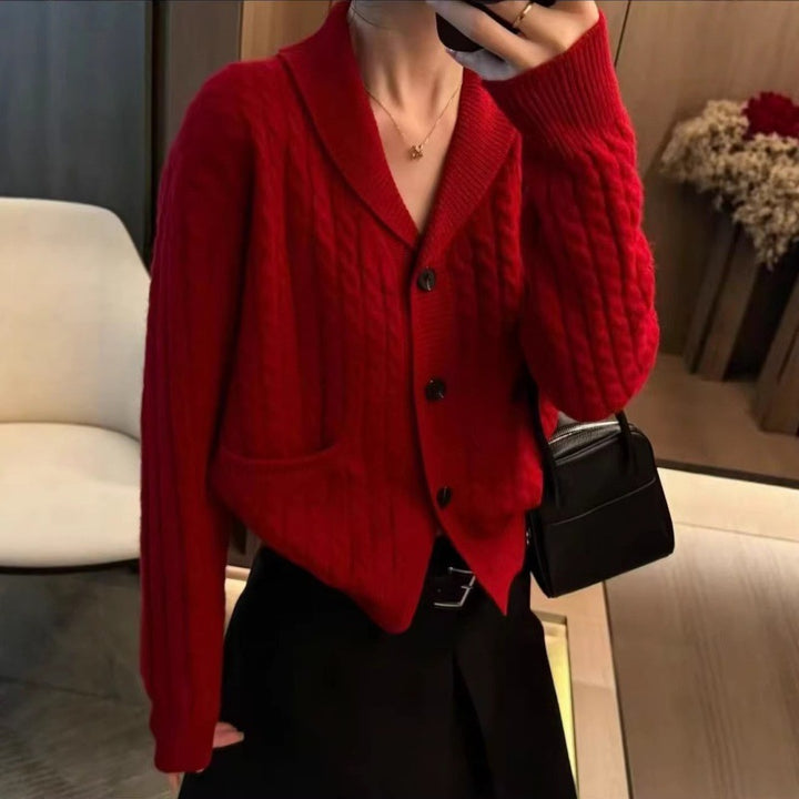 Damen Strickjacke mit Zopfmuster und aufgesetzten Taschen Drune