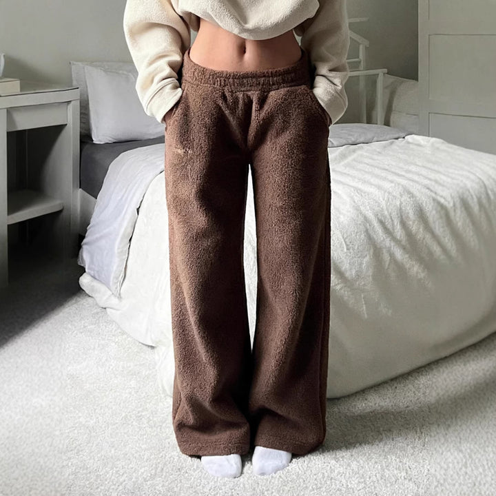 Damen Flauschige Jogginghose mit elastischem Bund und Seitennahttaschen Drune
