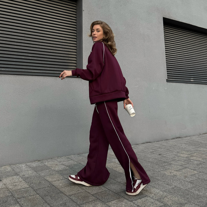 Damen Lässiges Sportanzug-Set mit modernem Reißverschluss und elastischen Bündchen Drune