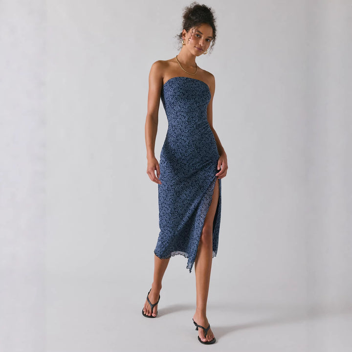 Damen Elegantes Bandeau-Kleid mit floralem Design und asymmetrischem Schnitt Drune