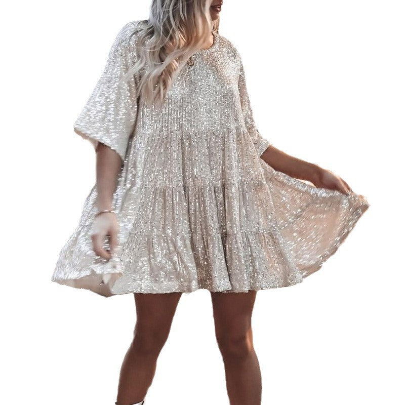 Damen funkelndes.Blusenkleid mit lockerer Passform Drune
