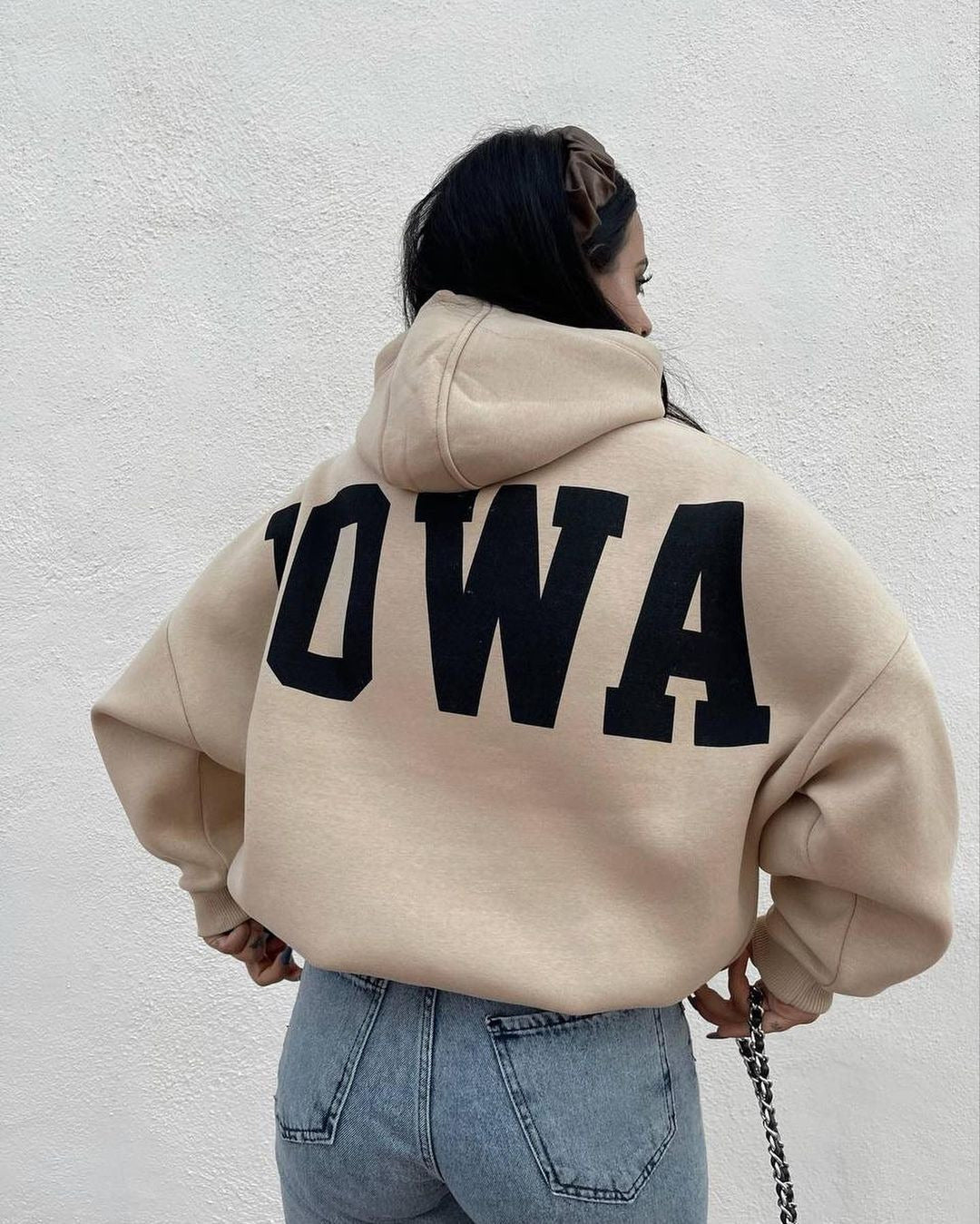Damen Oversized Kapuzenpullover mit auffälligem Schriftzug Drune