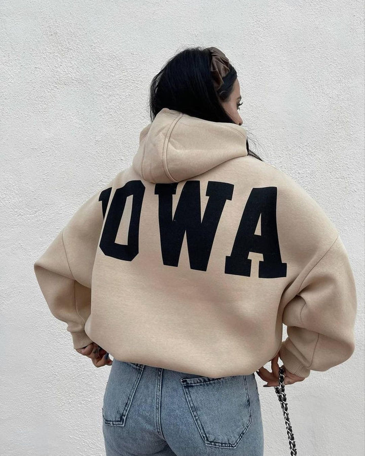 Damen Oversized Kapuzenpullover mit auffälligem Schriftzug Drune