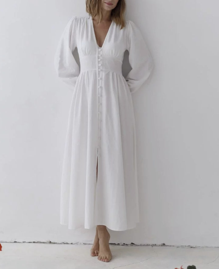 Damen Maxi-Kleid mit tailliertem Oberteil und elegantem Schlitz Drune