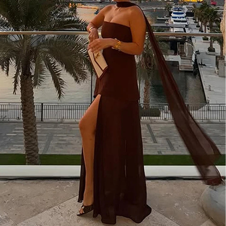 Drune | Elegantes rückenfreies Maxikleid mit Schlitz