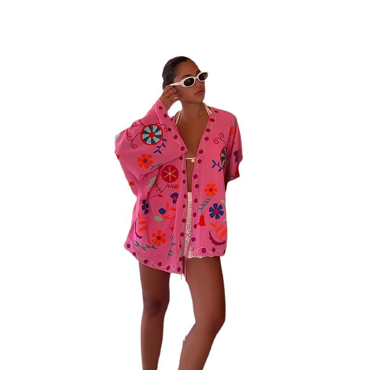 Damen Strandkimono mit buntem Blumenmuster und lässigem Schnitt Drune