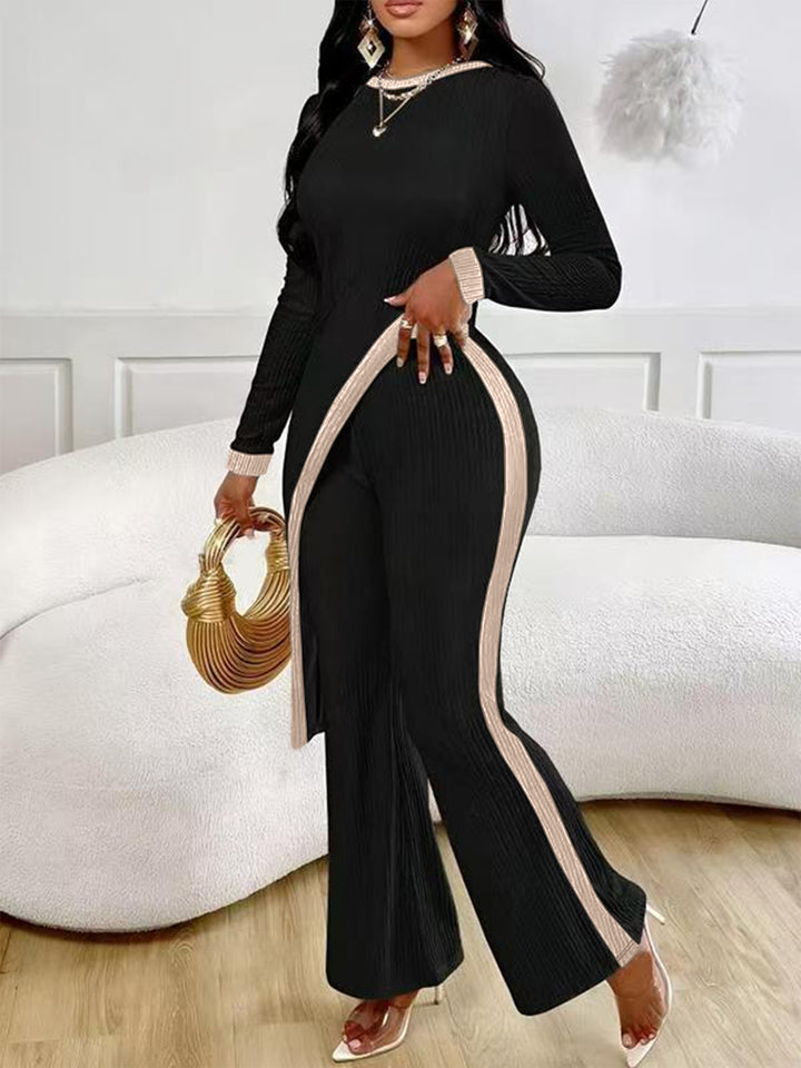 Damen Stilvoller Jumpsuit mit asymmetrischem Design und kontrastierenden Paspeln Drune