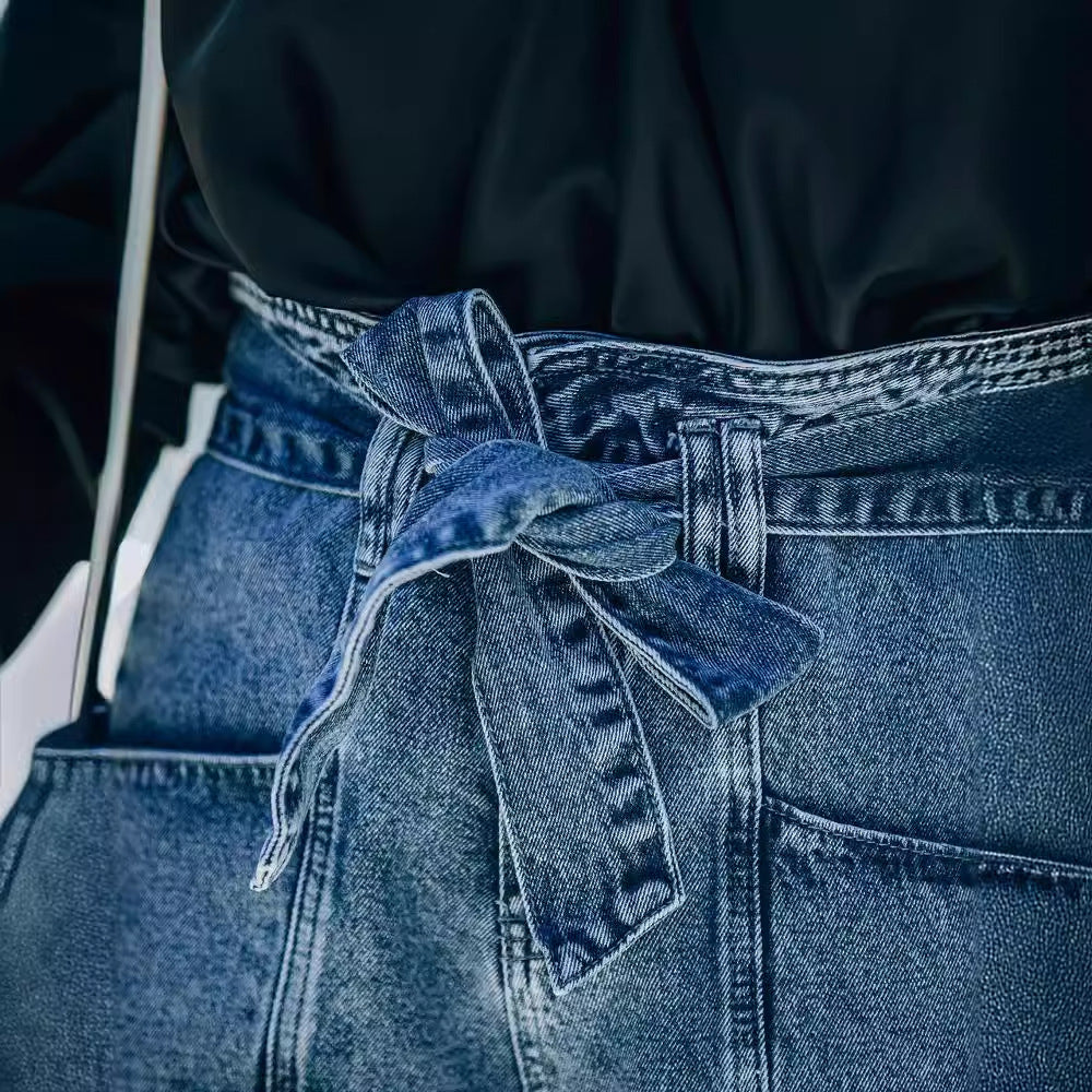 Damen Denim-Shorts mit hohem Bund und Taillengürtel Drune