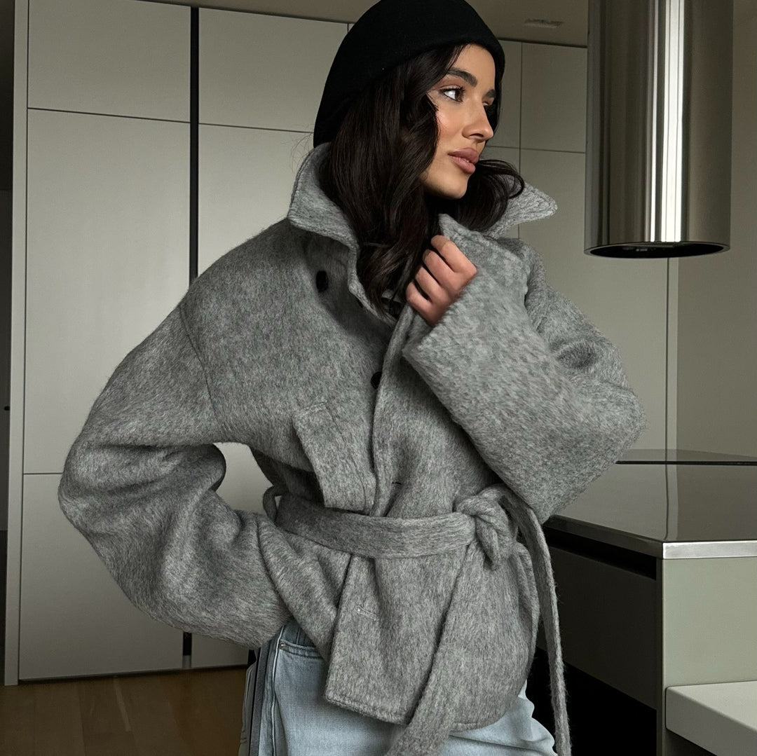 Damen Gemütliches Crop-Pullover-Set aus weichem Material mit reißerisch-verschlossenem Kragen Drune