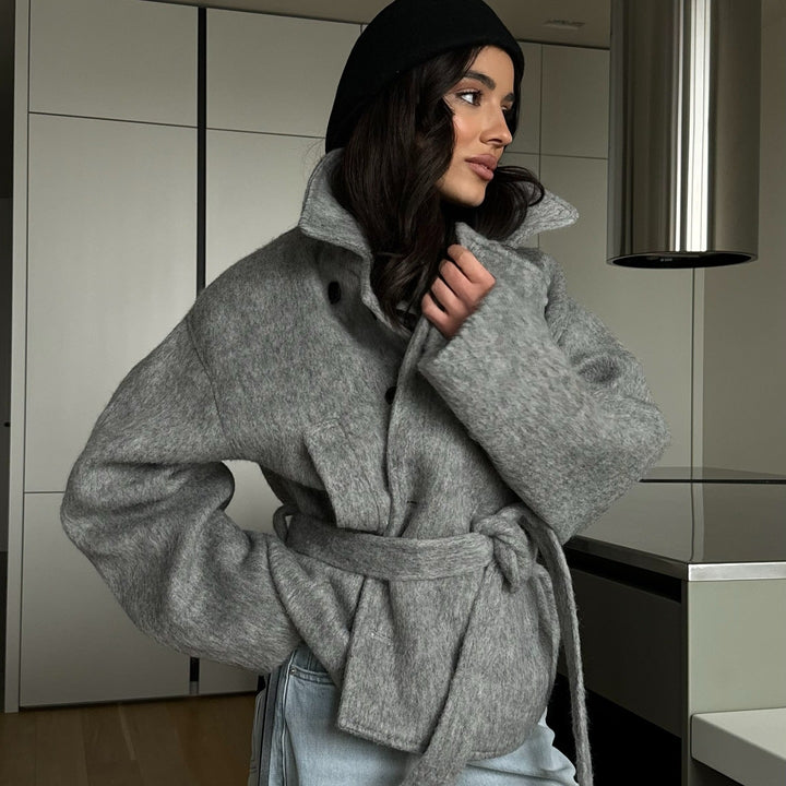 Damen Gemütliches Crop-Pullover-Set aus weichem Material mit reißerisch-verschlossenem Kragen Drune