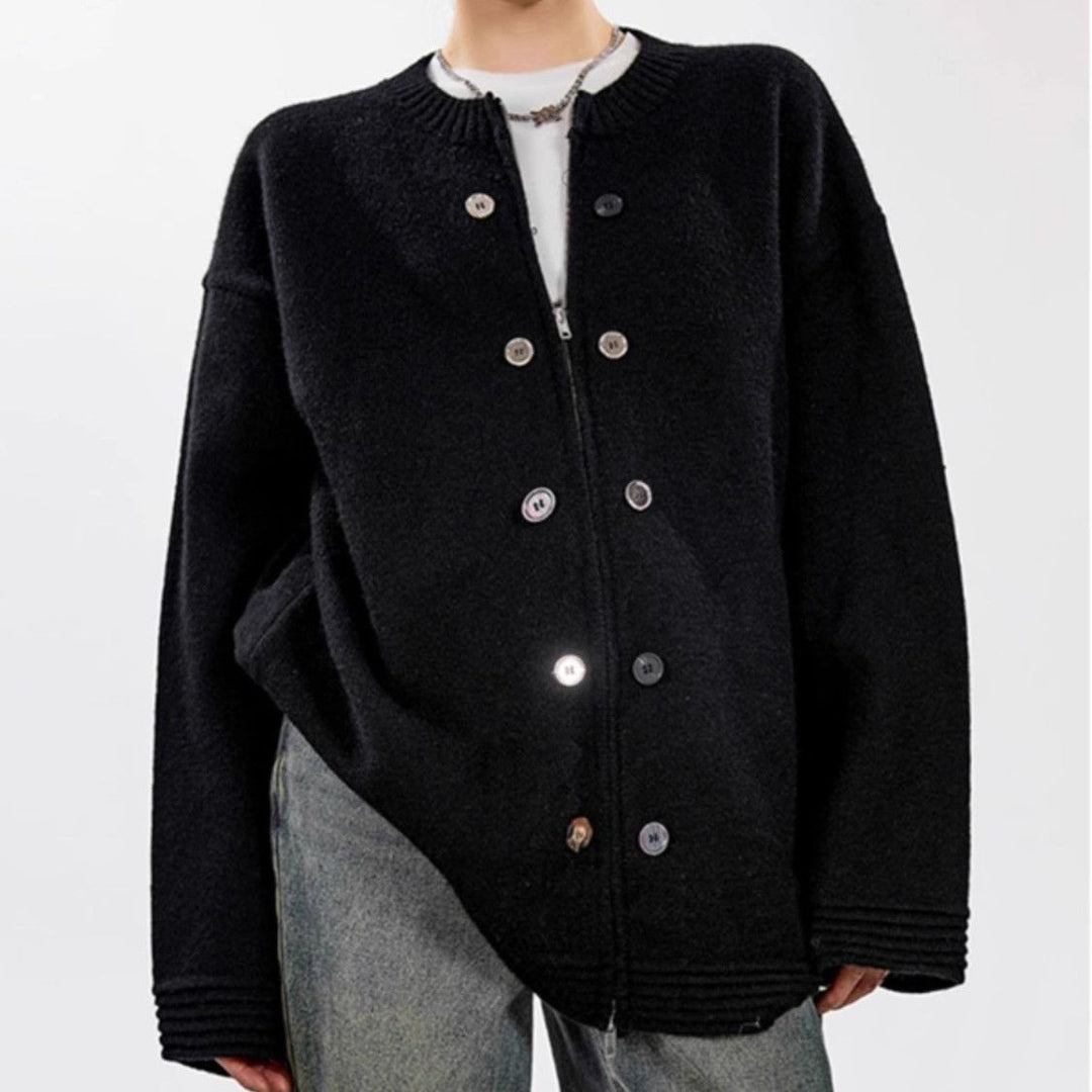 Damen klassischer Strickjacke mit gemütlicher Passform und dekorativen Knöpfen Drune