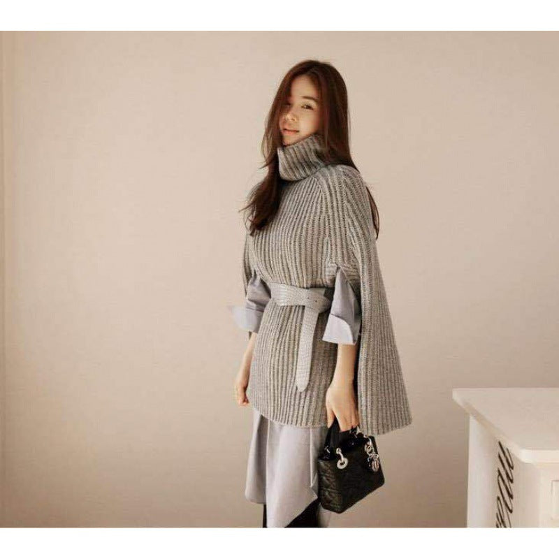 Damen Modepullover mit Rollkragen und Gürtel Drune