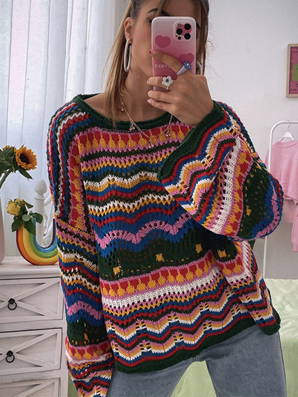 Damen Grober Strickpullover mit großzügigem Wellenmuster und weitem Schnitt Drune