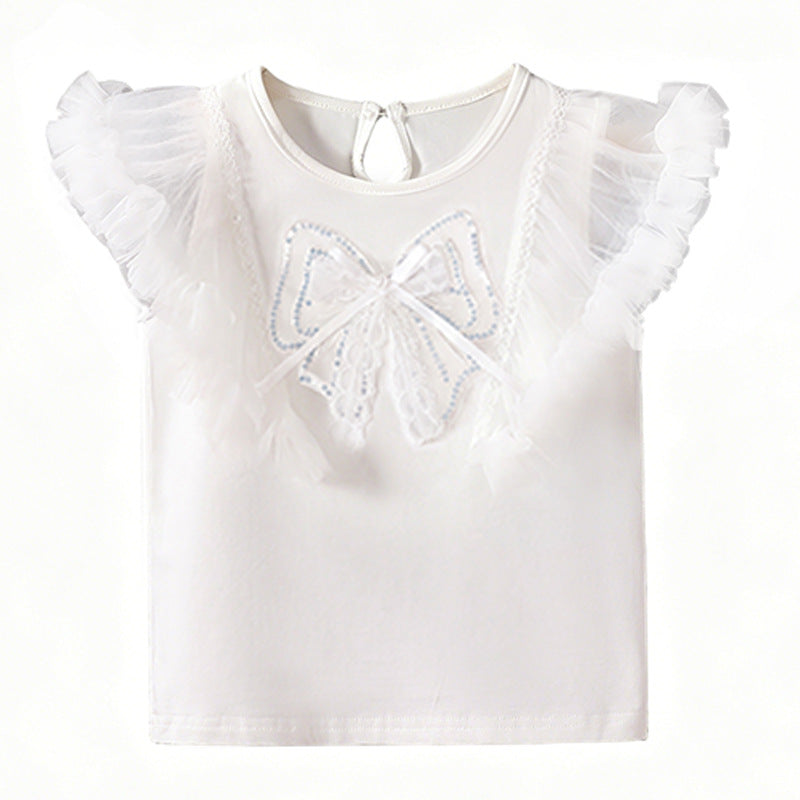 Mädchen T-Shirt mit eleganten Rüschensäumen und Schleifenmotiv Drune