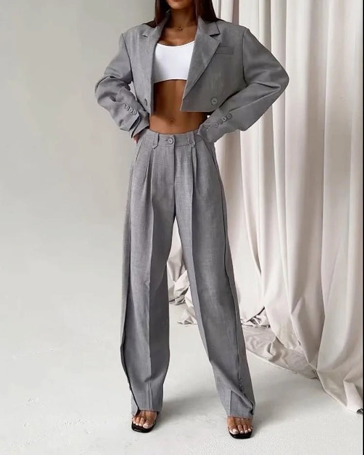 Damen modischesOversized Blazer-Ensemble mit hoch taillierten Hosen Drune