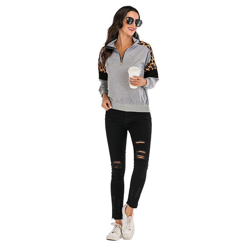 Damen Freizeitpullover mit tierischem Muster und hohem Kragen Drune