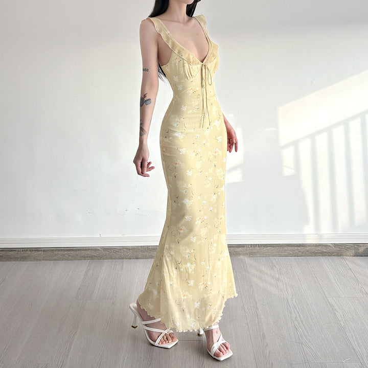 Damen Maxikleid mit floralem Design und verstellbarem Träger Drune