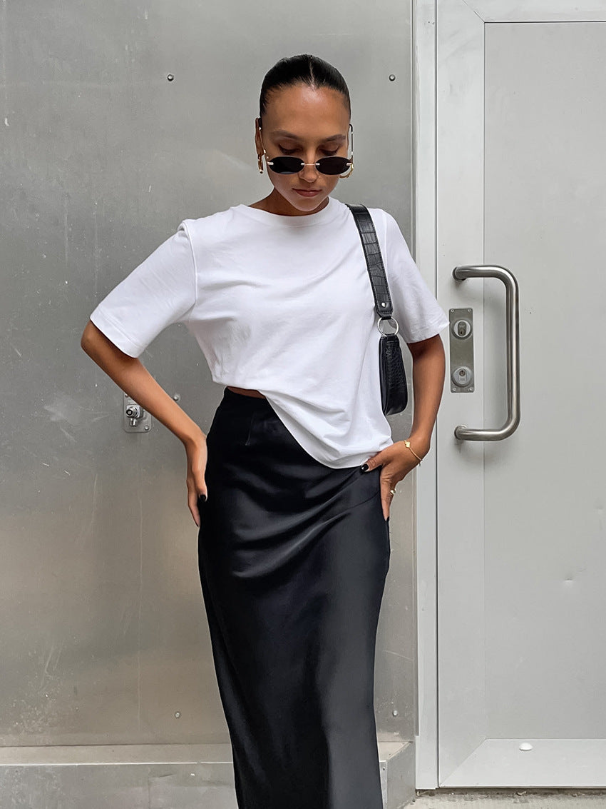 Damen Langes Satin-Rock mit hohem Schlitz Drune