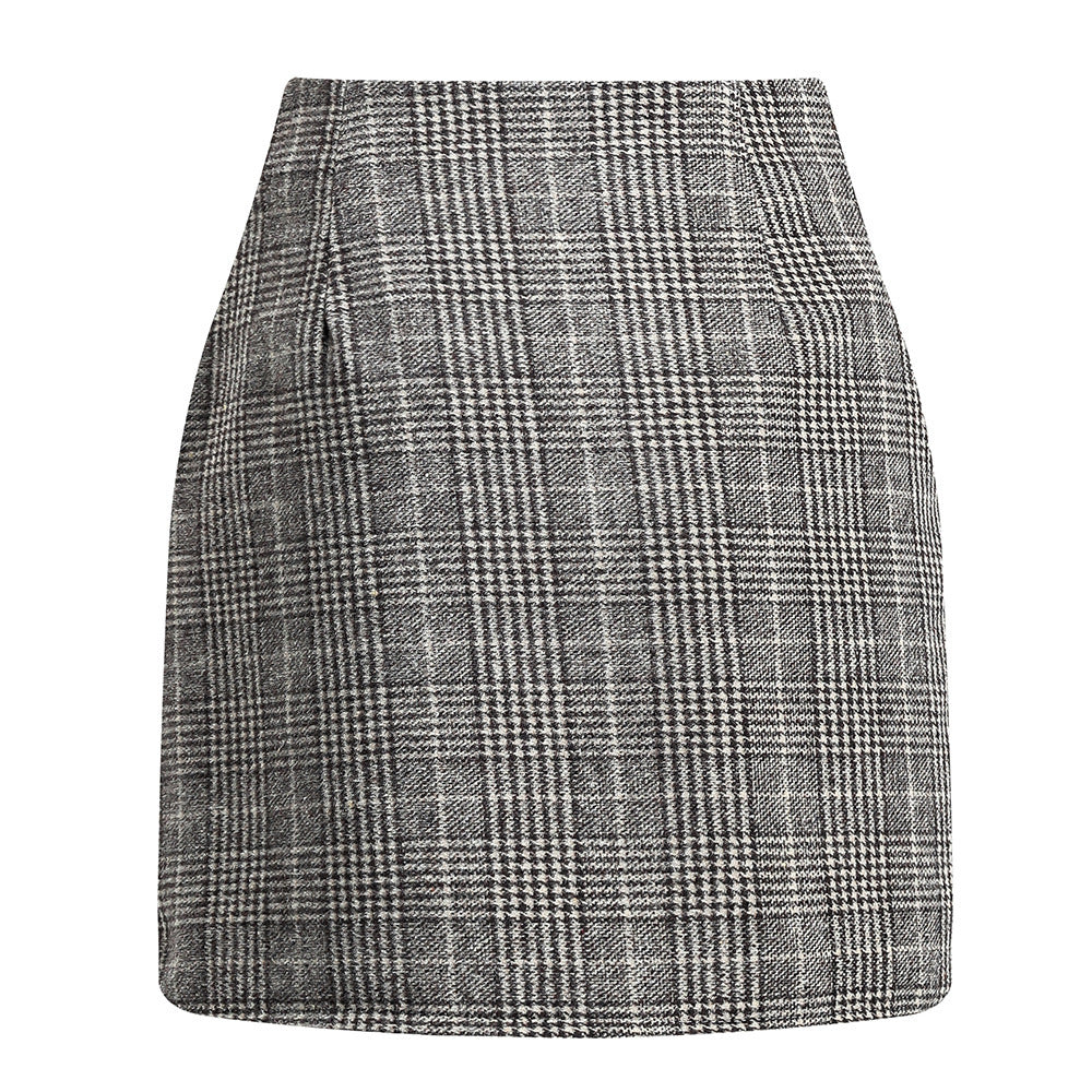 Damen Karierter Minirock mit hohem Bund und seitlichen Eingrifftaschen Drune