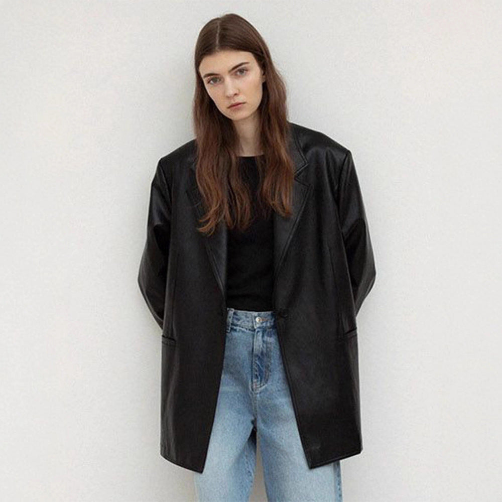 Damen Oversized Kunstlederblazer Drune