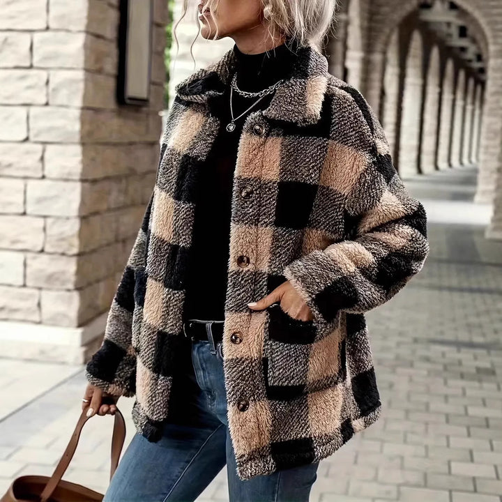 Damen Kuschelige Karofleecejacke im Casual-Stil Drune