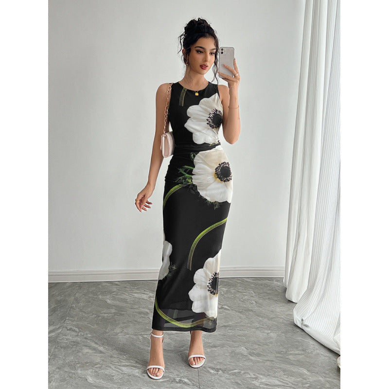 Damen Maxikleid mit floraler Druckgestaltung und figurbetontem Schnitt Drune