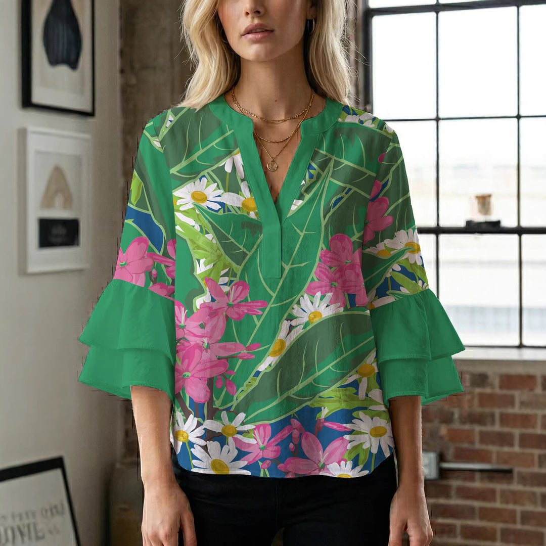 Damen Blusenshirt mit voluminösen Ärmeln und floralem Muster Drune