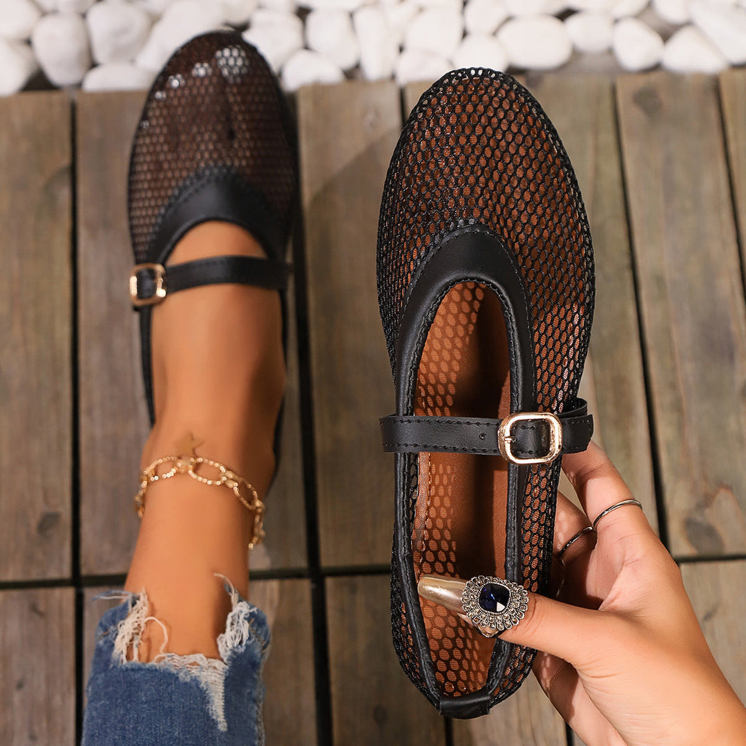 Damen Mesh-Ballerinas mit verstellbarem Riemen Drune