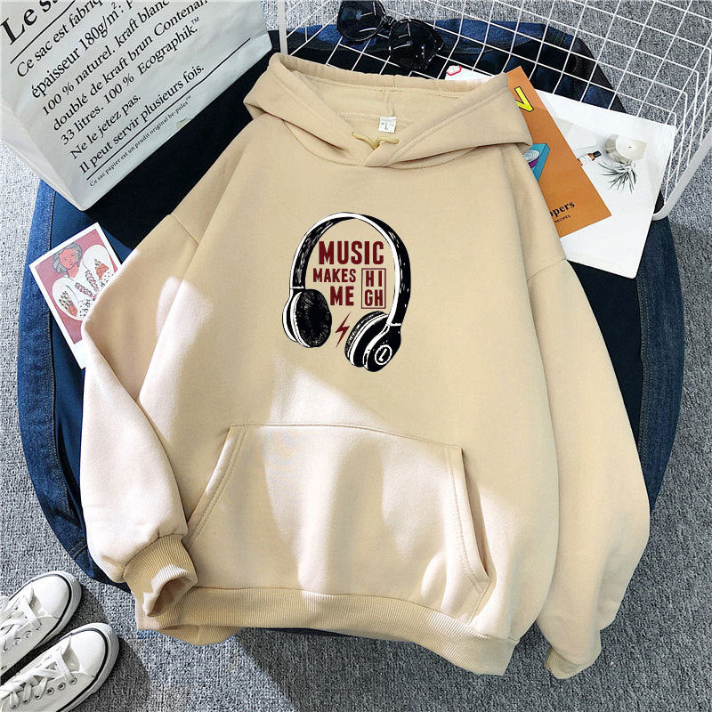 Damen Kapuzenpullover mit kreativem Musik-Design Drune