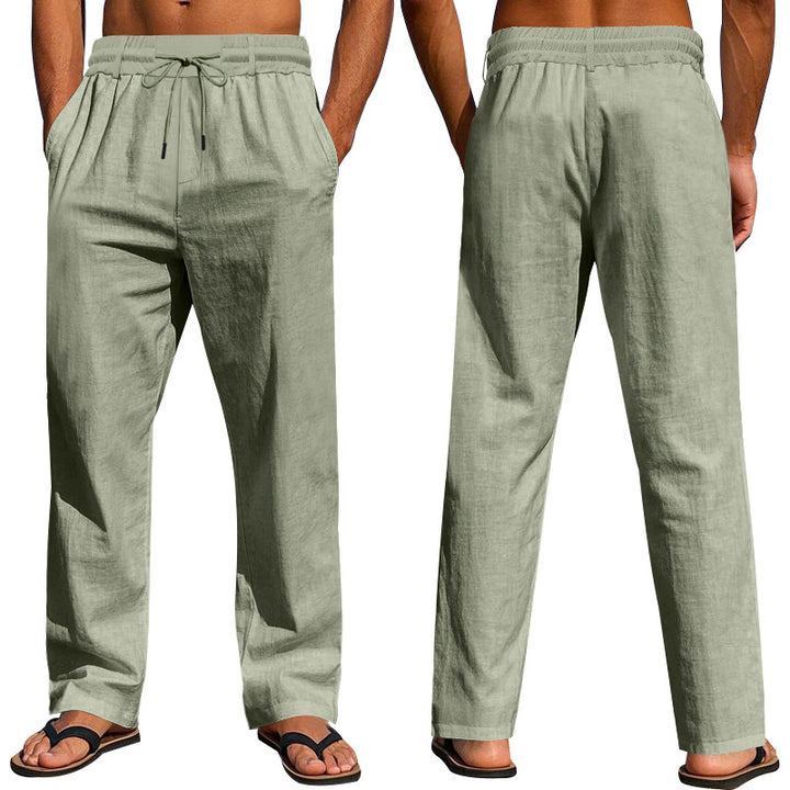 Herren nan leichte Baumwoll Leinen Freizeit-Hose mit Tunnelzug geradem Schnitt Drune