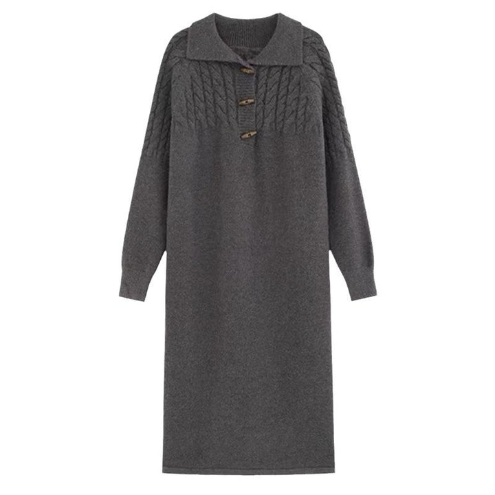 Damen Strickkleid mit Kragen und Knopfdetails Drune